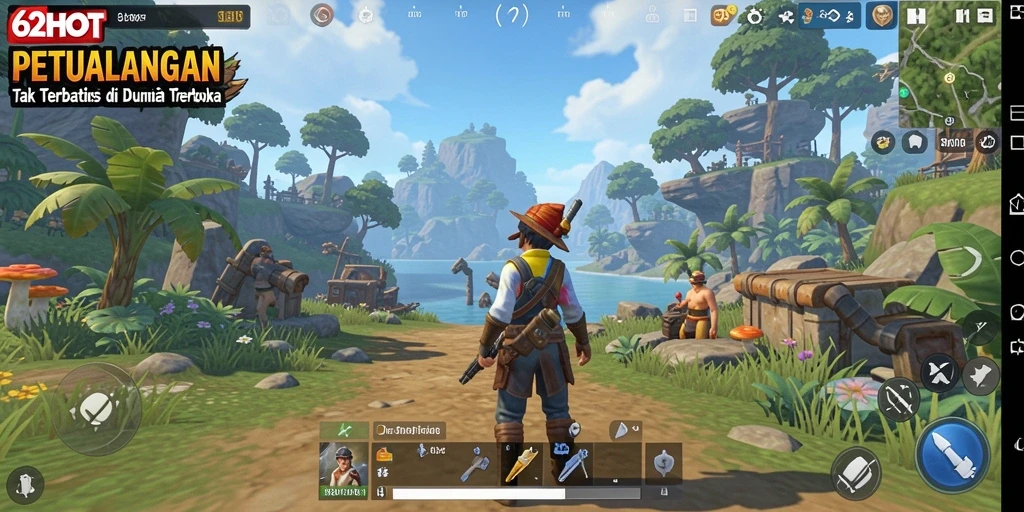 Screenshot gameplay Open World 62HOT yang menunjukkan keindahan alam dan petualangan.