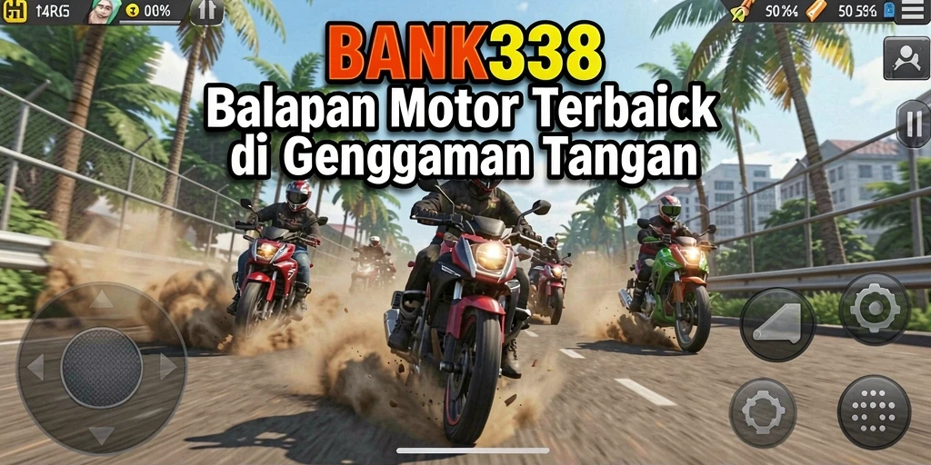 Tampilan gameplay seru dengan balapan motor di trek menantang.