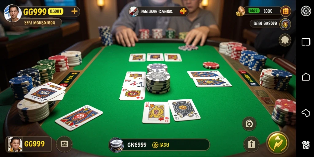 Tampilan gameplay GG999 dengan pemain yang bersaing dalam Gaple.