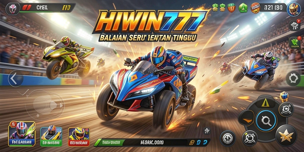 Tampilan balapan seru dalam HIWIN777 dengan mobil cepat.
