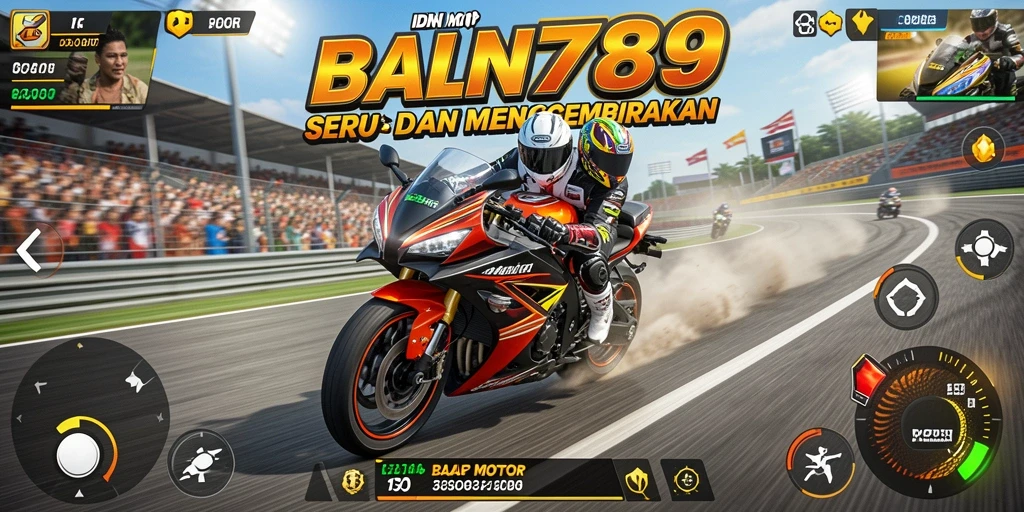 Screenshot dari gameplay balap motor yang mendebarkan di IDN789.