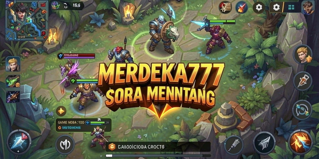 Tampilan gameplay mendebarkan dalam game MOBA MERDEKA777.