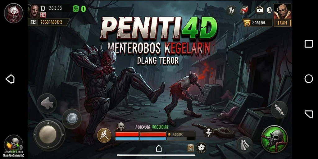 Tampilan gameplay PENITI4D menunjukkan suasana mencekam dengan makhluk menyeramkan.