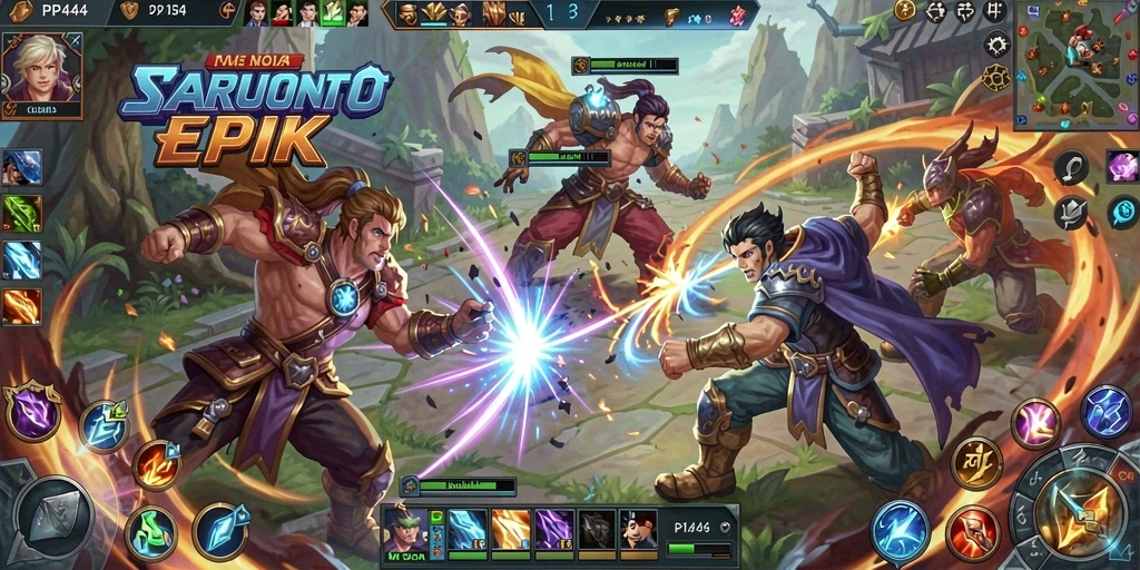 Screenshot gameplay PP444 menampilkan aksi seru dalam pertarungan MOBA.