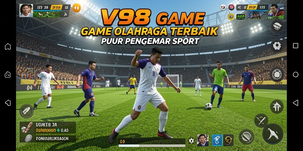 Tampilan menarik dari gameplay V98 dengan aksi olahraga mendebarkan.